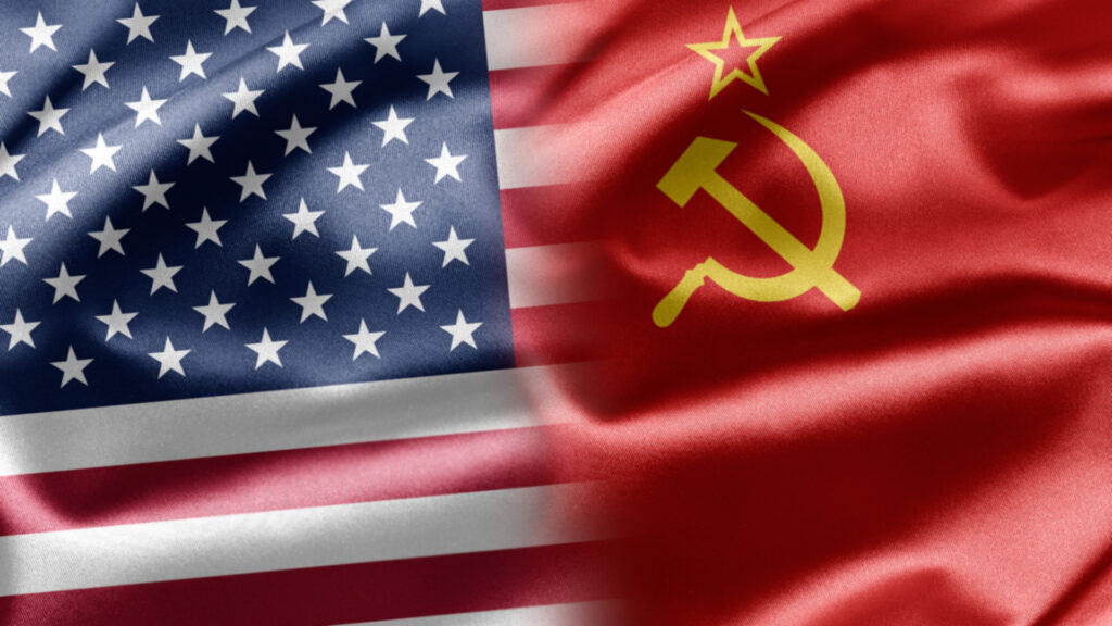 american flag and the USSR flag collage