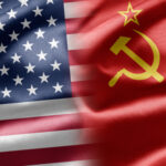 american flag and the USSR flag collage